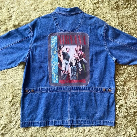Vintage Uycycled Crossroads Denim Jacket W/ Custom Nirvana Embroidered Patch - Picture 8 of 16